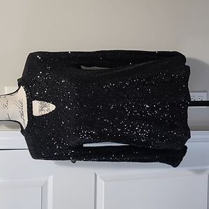 Cable & Gauge All Over Sequins Keyhole Split Sleeve Shirt, Top Small